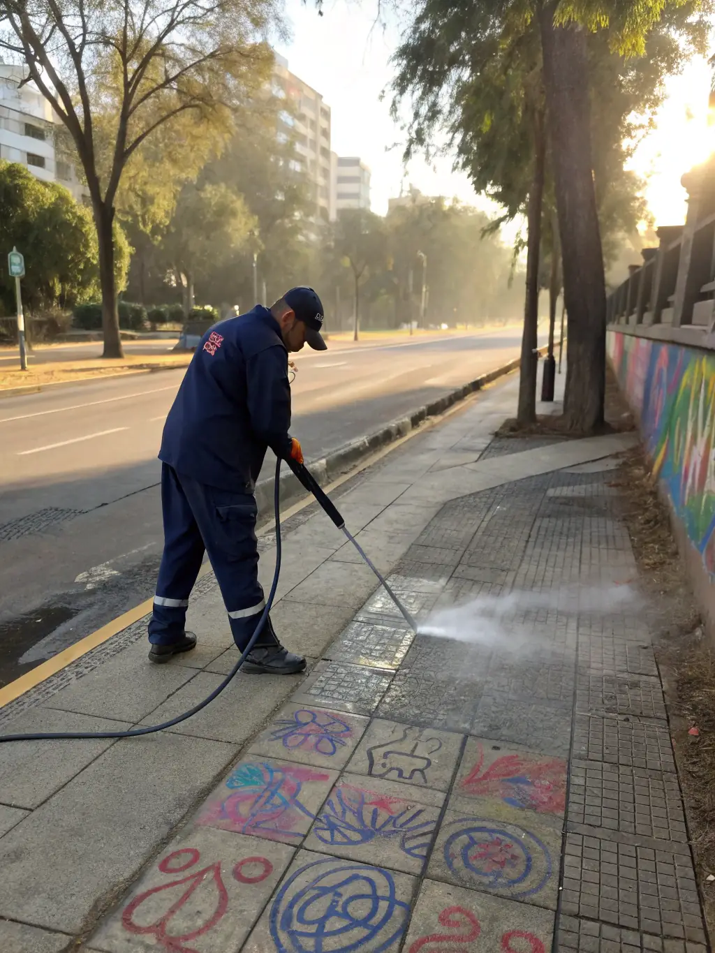 A worker using a power washer to clean the exterior siding of a house, removing algae and dirt, demonstrating SF Bay Power Washing's house washing service.